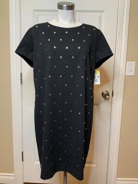 Michael Kors Black Silver Studded Cap Sleeve Shift Dress, Size  XL